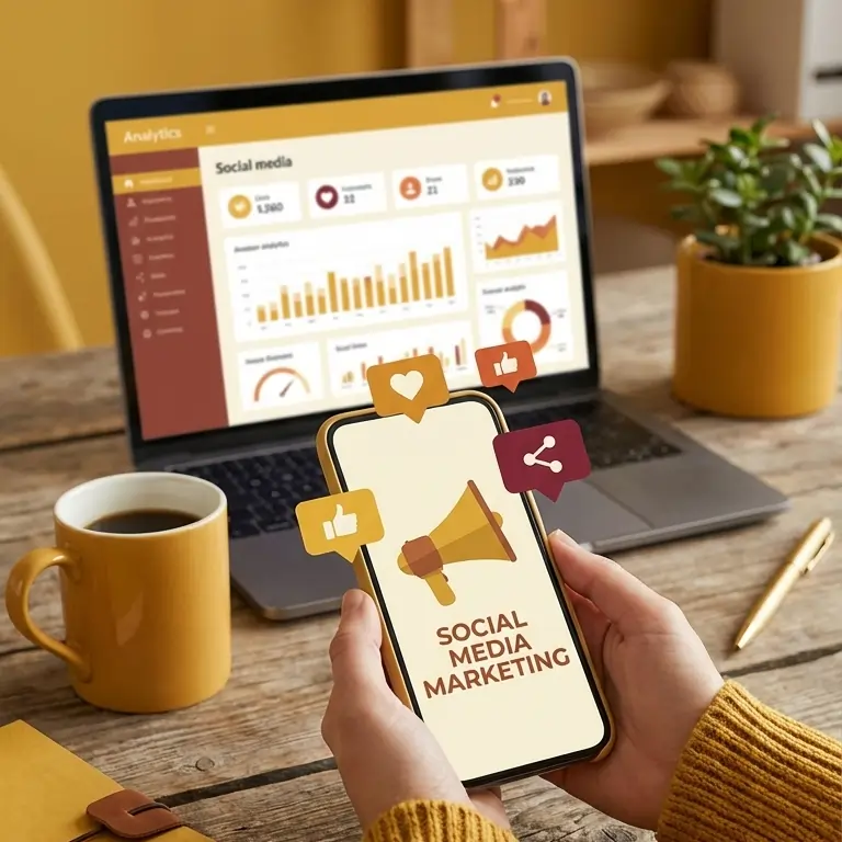 Social media marketing icon in phone