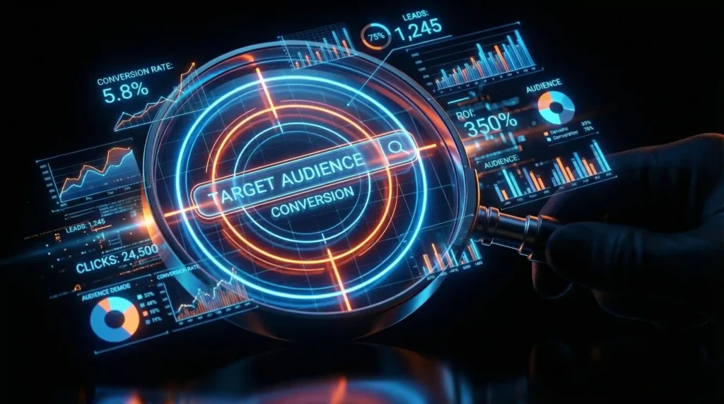 A magnifying glass hovering over search engine marketing