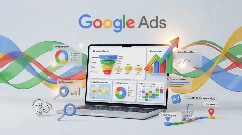 A laptop showing google ads optimisation